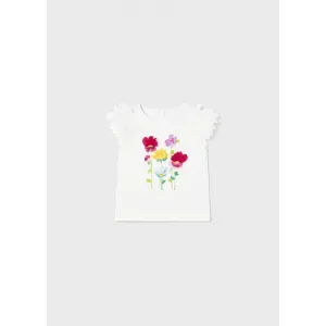 Mayoral Μπλούζα κοντομάνικη απλίκες λουλούδι λευκό | Βρεφικά μπλουζάκια-πουλόβερ στο Fatsules