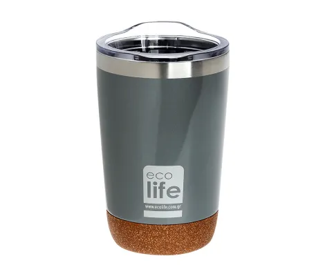 Ανοξείδωτο θερμός Ecolife Light Grey Coffee thermos 370ml με διάφανο καπάκι | Back to School στο Fatsules