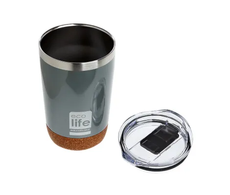 Ανοξείδωτο θερμός Ecolife Light Grey Coffee thermos 370ml με διάφανο καπάκι | Back to School στο Fatsules