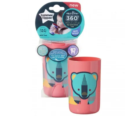 Εκπαιδευτικό κύπελλο Tommee Tippee 360 με λαβές 250ml 12m+ Pink | Θερμός υγρών και παγουρίνα στο Fatsules