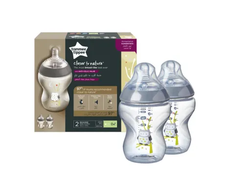 Tommee Tippee Πλαστικό Μπιμπερό με Θηλή Σιλικόνης 260ml Ollie the Owl σετ 2τμχ για 0+ μηνών | Μπιμπερό - Θηλές στο Fatsules