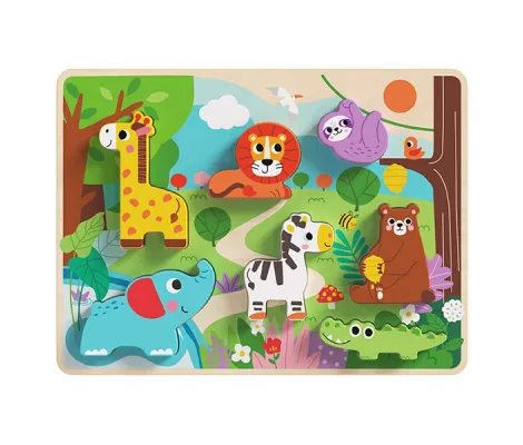 Ξύλινο παιδικό puzzle Σφηνώματα Ζώα Ζούγκλας 7pcs Cangaroo Tooky Toys | Παιδικά παιχνίδια στο Fatsules