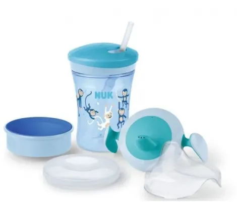 Nuk ποτηράκι με λαβές και καλαμάκι "Learn To Drink Set" Μπλε 230ml από 6m+ | Θερμός υγρών και παγουρίνα στο Fatsules