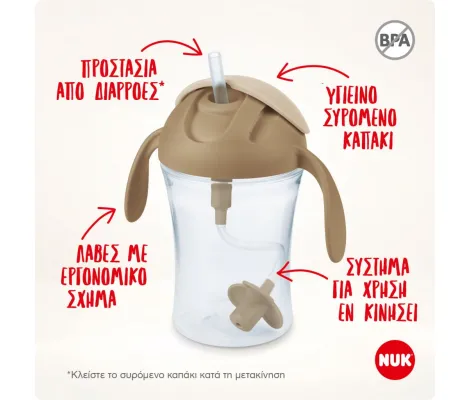 Nuk Motion Cup με Χείλος 230ml 8m+ Πράσινο | Θερμός υγρών και παγουρίνα στο Fatsules