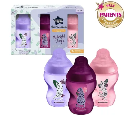 Tommee Tippee Πλαστικό Μπιμπερό με Θηλή Σιλικόνης 260ml Midnight Jungle Pink 3τμχ για 0+ μηνών | Μπιμπερό - Θηλές στο Fatsules