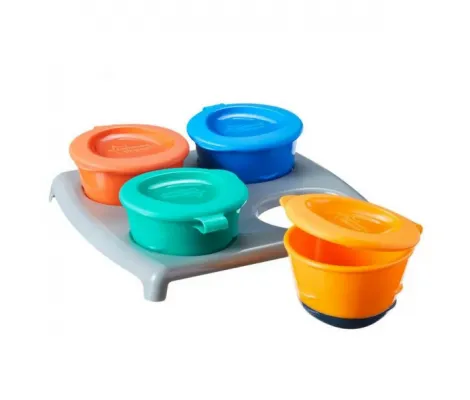 Tommee Tippee σκέυη αποθήκευσης τροφίμων με βάση Pop Up Freezer Pots & Tray 4m+ | Βρεφανάπτυξη στο Fatsules