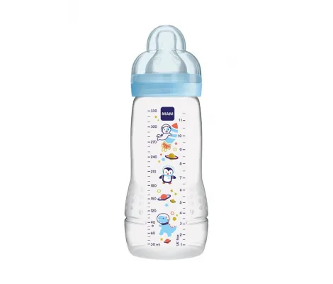 Μπιμπερό πλαστικό με θηλή σιλικόνης MAM Easy Active Bottle  330ml 4m+ Γαλάζιο | Μπιμπερό - Θηλές στο Fatsules