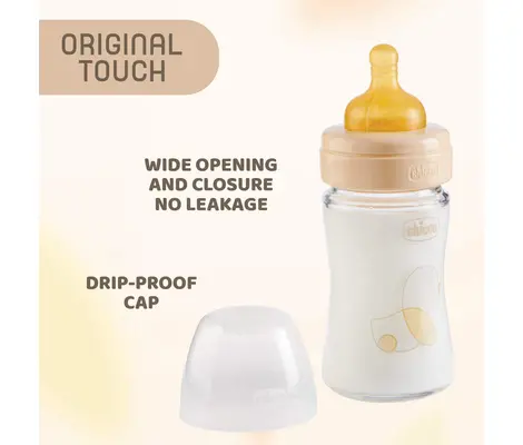 Μπιμπερό γυάλινο Chicco Original Touch 150ml με θηλή καουτσούκ | Βρεφανάπτυξη στο Fatsules