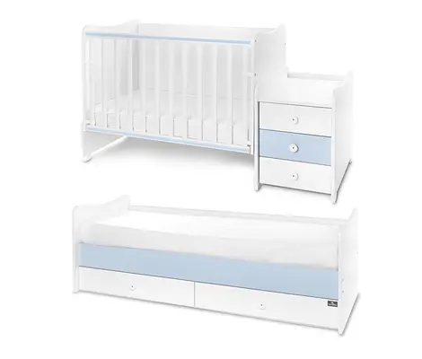 Πολυμορφικό Κρεβάτι Lorelli Maxi Plus 70x160 White/Baby Blue 0580039 + Δώρο 35€ | Βρεφικά προεφηβικά κρεβάτια στο Fatsules